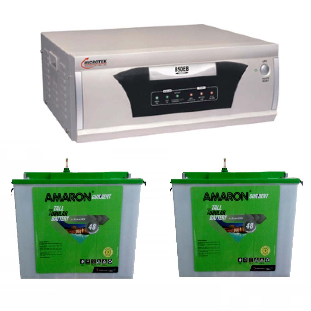 Microtek EB 1600VA Square Wave Inverter & Amaron AAM-CR-CRTT150 150AH Tall Tubular Battery